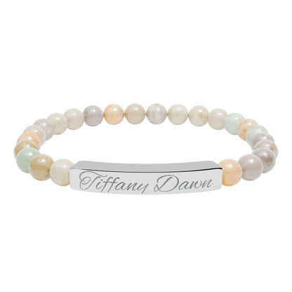 Engravable Natural Stone Bead Bracelet — Personalized Stretch Bar Bracelet