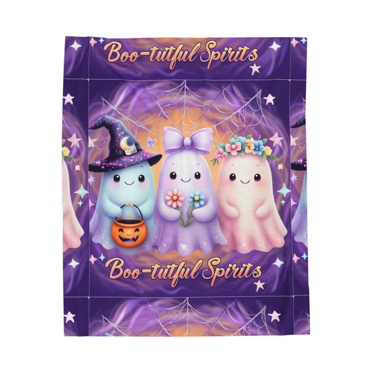 Boo-tiful Spirits Velveteen Plush Blanket | Cozy Halloween Throw, Cute Ghost Decor, Spooky Season Gift, Kids Room Blanket