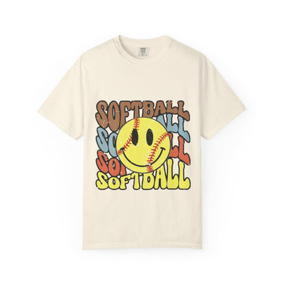 Softball Smile T-Shirt — Retro Smiley Softball Graphic Tee