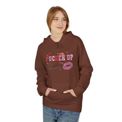 Pucker Up Hoodie — Pink Lip Print Valentine’s Graphic Sweatshirt