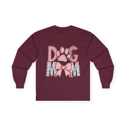 Dog Mom Long Sleeve Tee — Pink Floral Paw Design