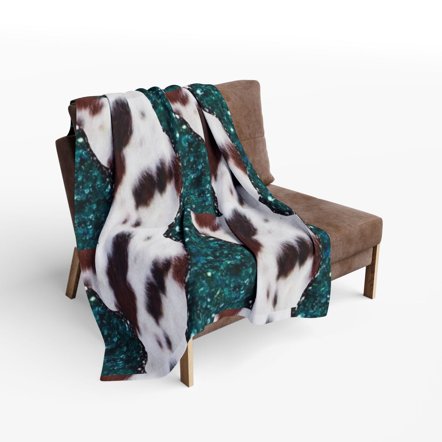 Fleece Blanket — Teal Glitter & Cowhide Pattern Cozy Throw
