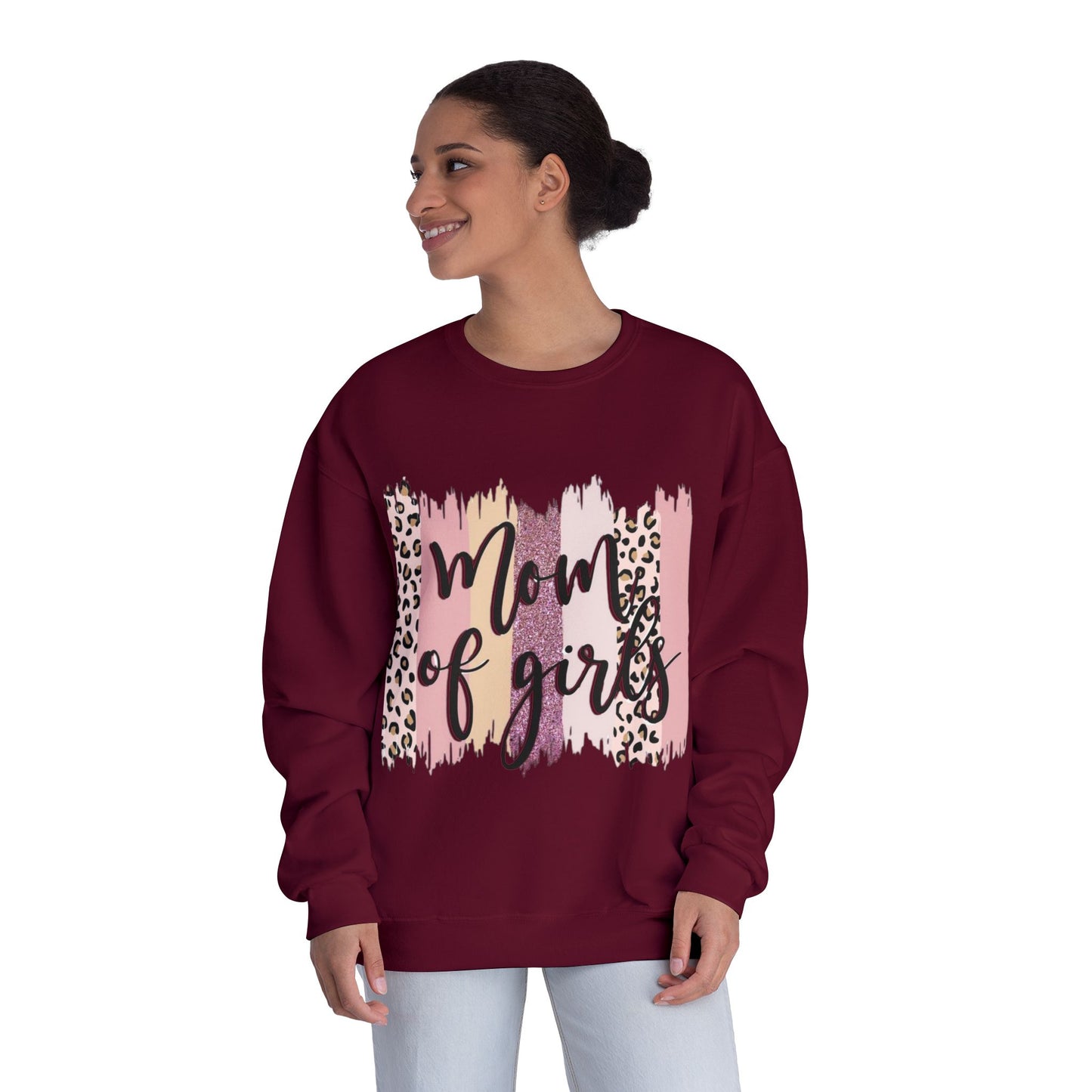 Mom of Girls Leopard Brushstroke Crewneck Sweatshirt