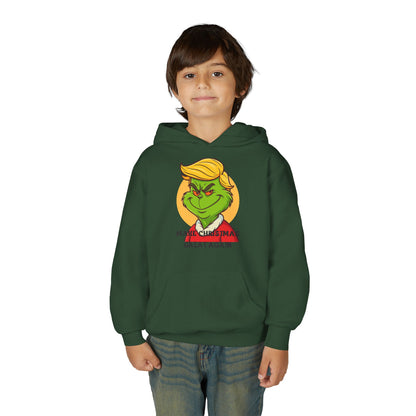 Youth Hoodie — Grinch Face Holiday Sweatshirt with 'Make Christmas Great Again' Text