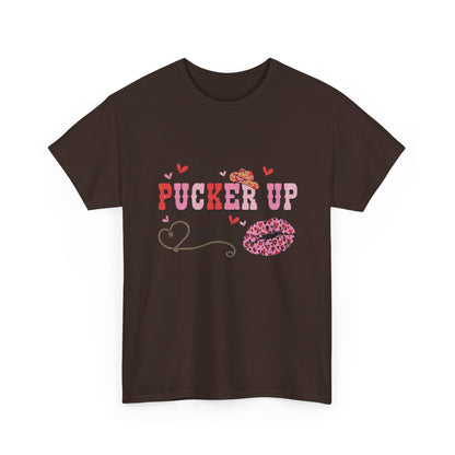 Pucker Up Kiss Graphic Tee – Cute Valentine’s Day Leopard Lip Design