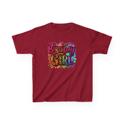 Birthday Girl Kids T‑Shirt — Colorful Confetti Party Tee
