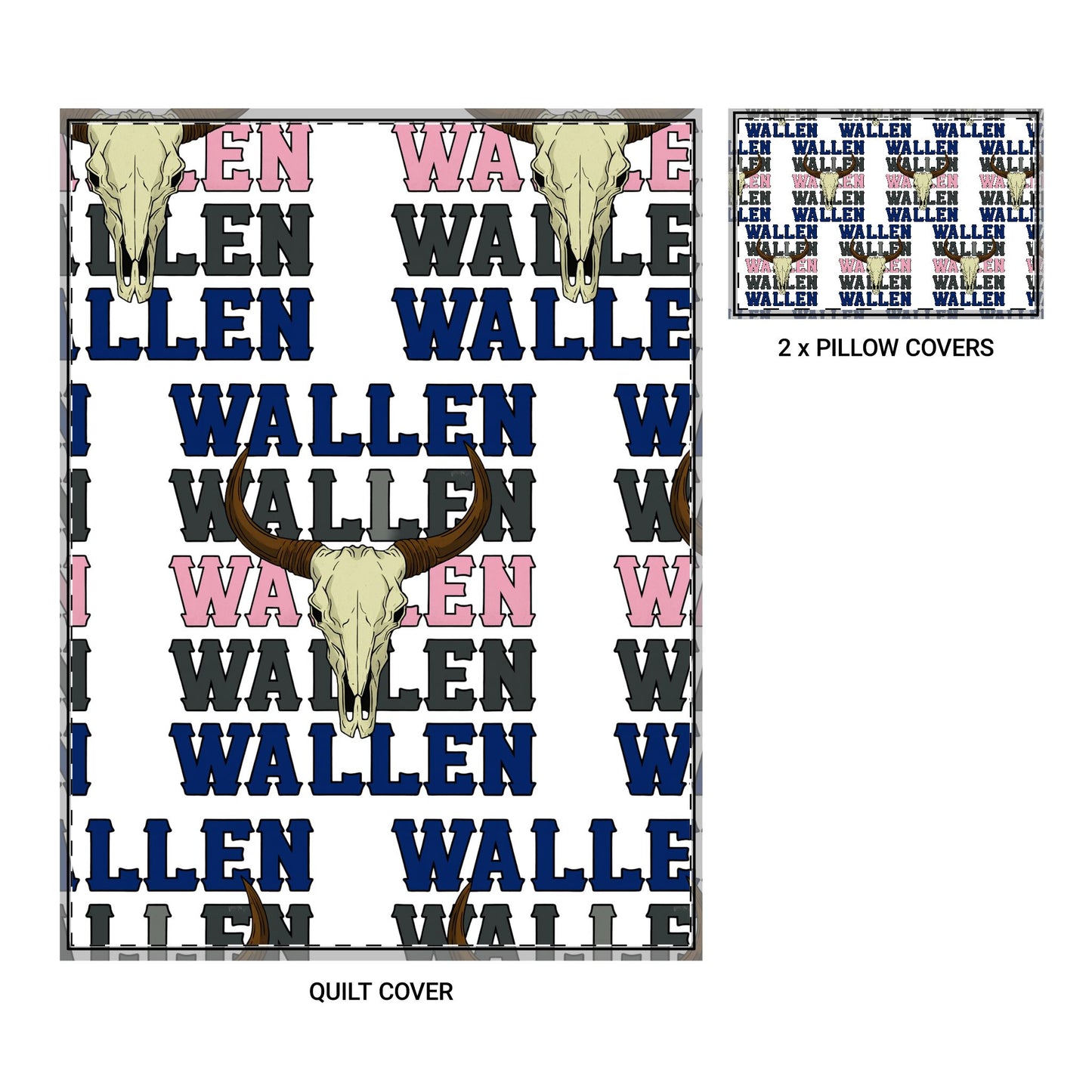 Wallen Skull Quilt Cover Set – 3-Piece Western Bedding with Bull Skull Pattern