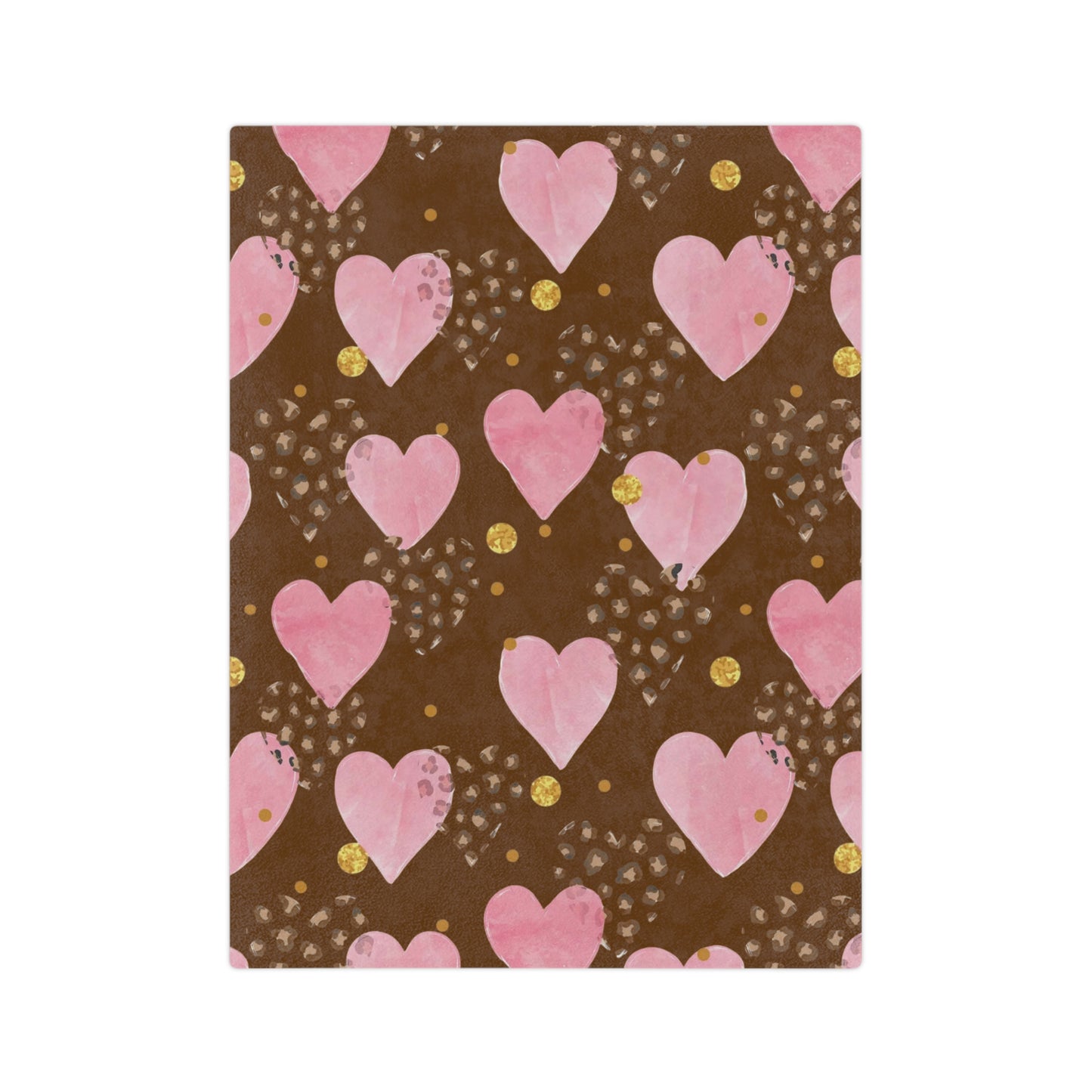 Plush Microfiber Blanket — Pink Watercolor Hearts on Chocolate Background