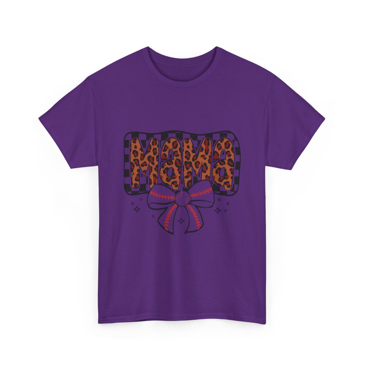 Mama Baseball Tee — Leopard Print Mama with Bow Sports Mom Shirt