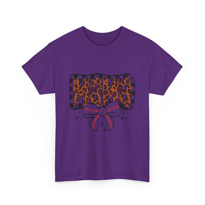 Mama Baseball Tee — Leopard Print Mama with Bow Sports Mom Shirt