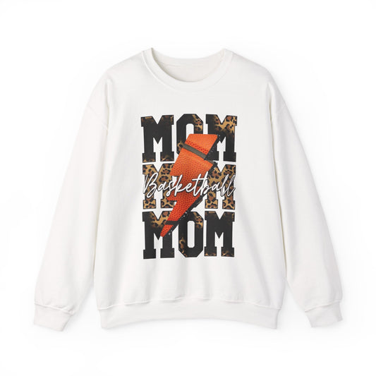 Basketball Mom Sweatshirt — Leopard Print Lightning Bolt “Mom” Crewneck