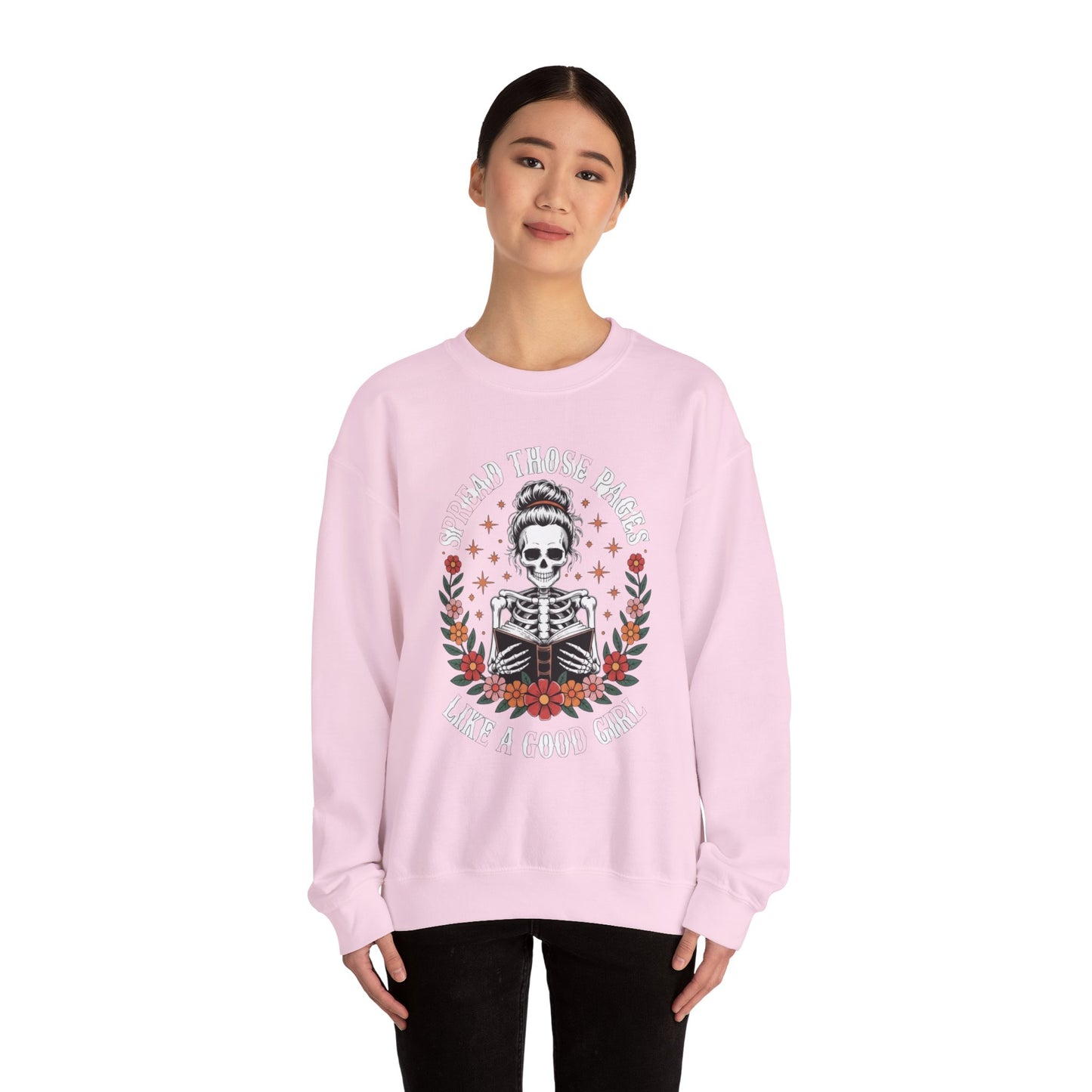 Skeleton Reading Sweatshirt — "And Then There Were None" Floral Gothic Crewneck