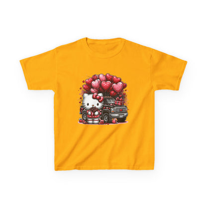 Kids Tee — Cute Kitty with Heart Balloons Valentine Shirt