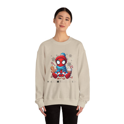 Holiday Spider Crewneck Sweatshirt — Cute Spidey in Winter Hat with Gingerbread & Cocoa