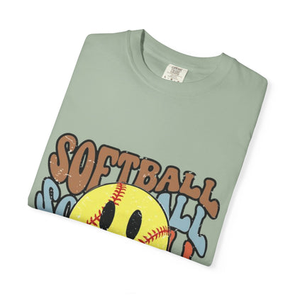 Softball Smile T-Shirt — Retro Smiley Softball Graphic Tee