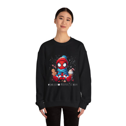 Holiday Spider Crewneck Sweatshirt — Cute Spidey in Winter Hat with Gingerbread & Cocoa