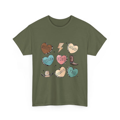 Cowgirl Candy Heart Tee — Cute Western Hearts Graphic T-Shirt (XOXO, Howdy, Y'all)