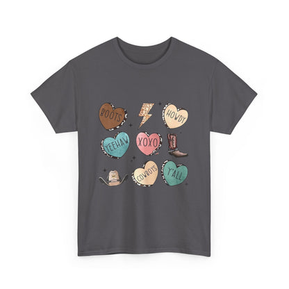 Cowgirl Candy Heart Tee — Cute Western Hearts Graphic T-Shirt (XOXO, Howdy, Y'all)
