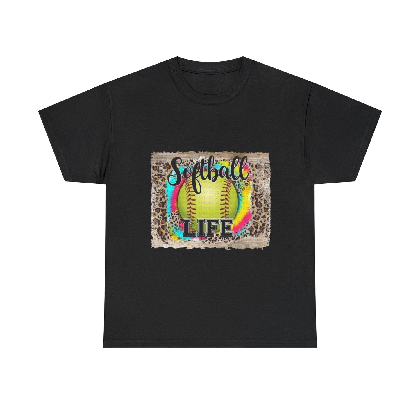 Softball Life Tee — Neon Softball Graphic with Leopard Accent