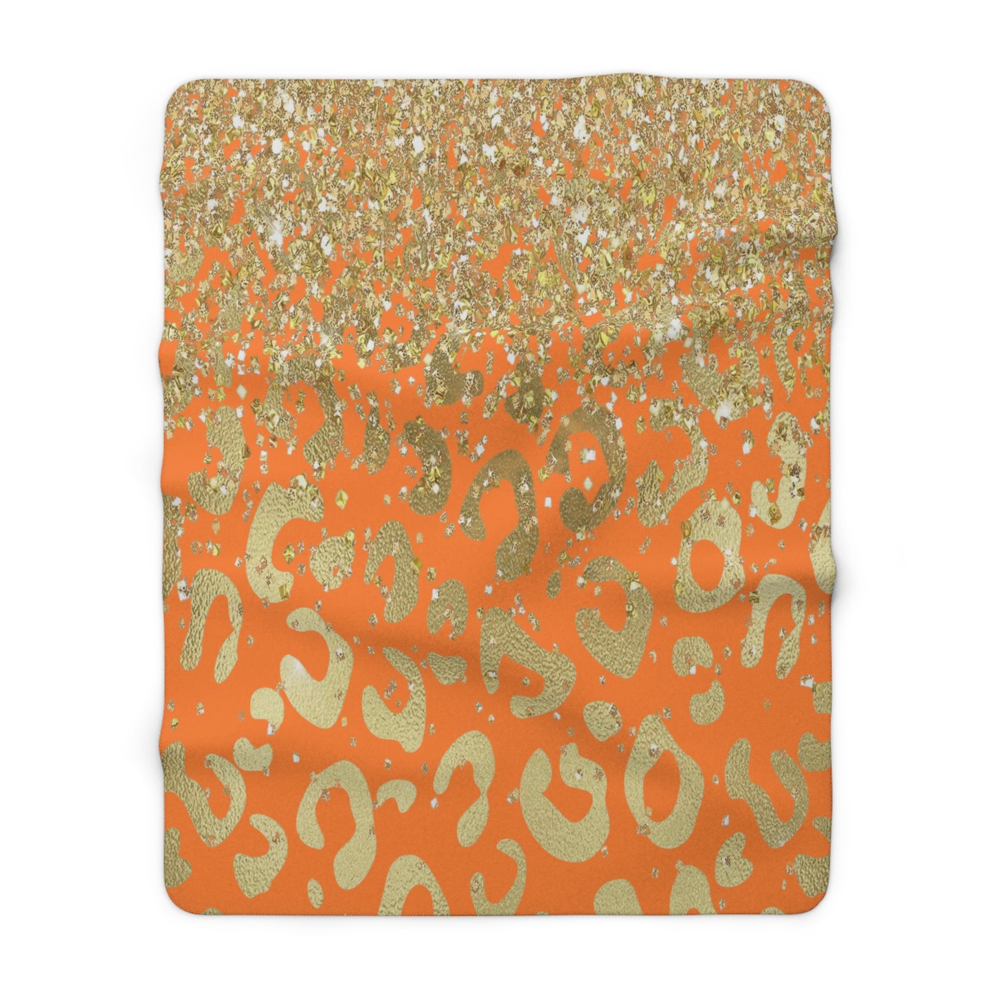 Gold Glitter Leopard Sherpa Blanket — Orange Animal Print Cozy Throw