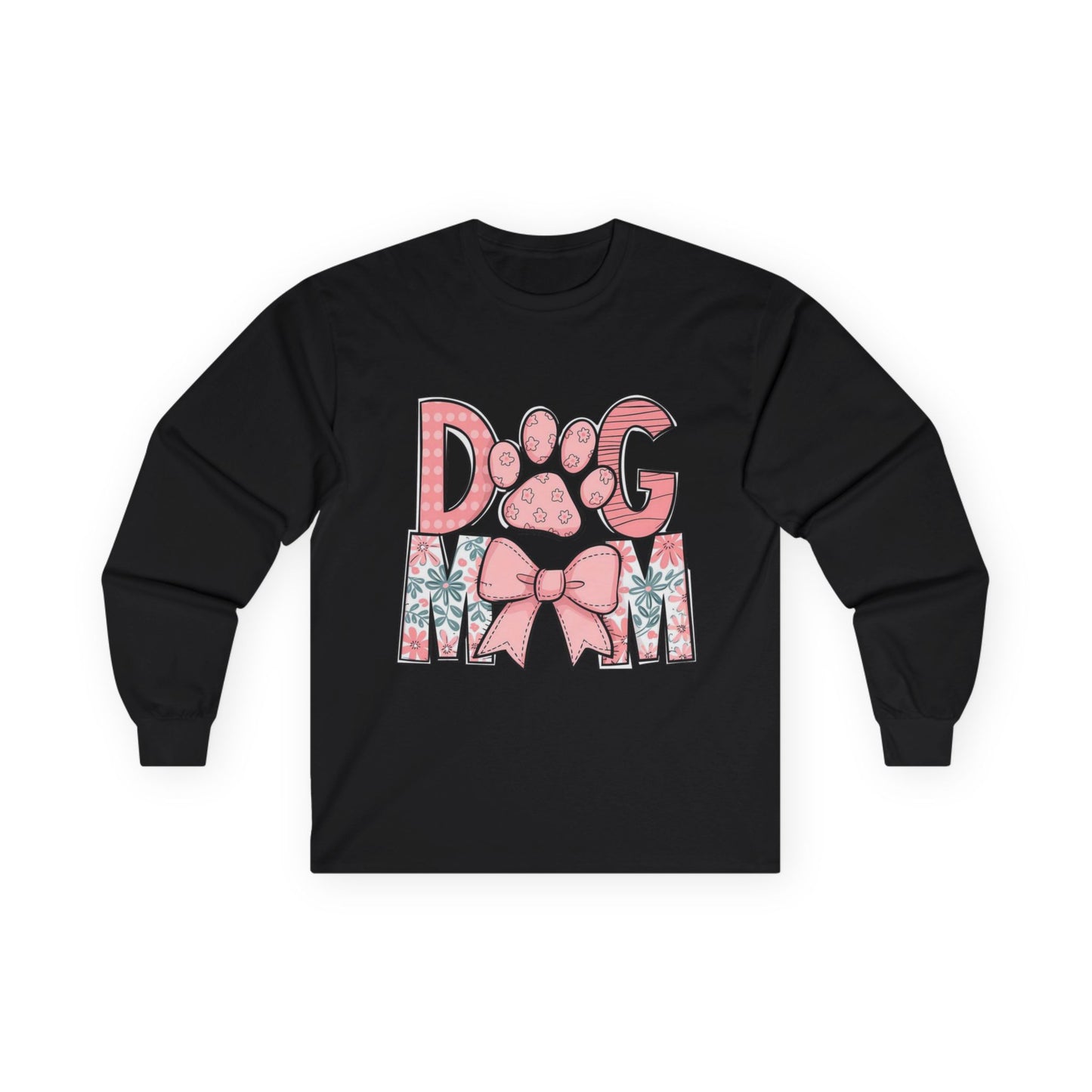 Dog Mom Long Sleeve Tee — Pink Floral Paw Design