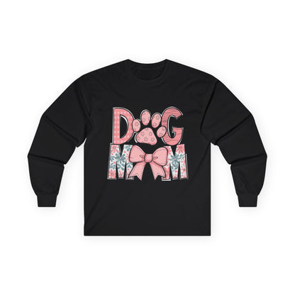 Dog Mom Long Sleeve Tee — Pink Floral Paw Design