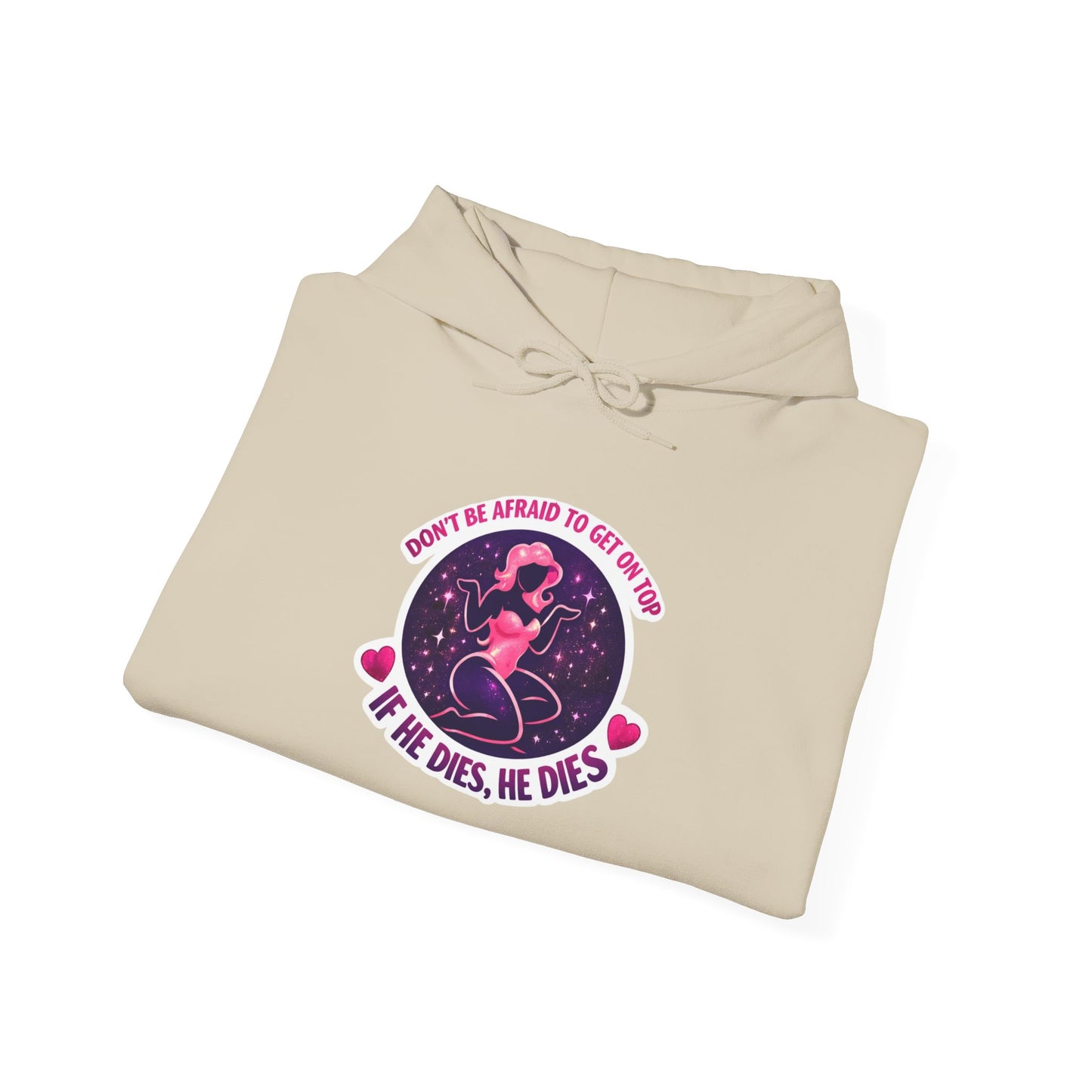 Hoodie — "Don't Be Afraid to Get On Top. If He Dies, He Dies" Retro Flamingo Graphic