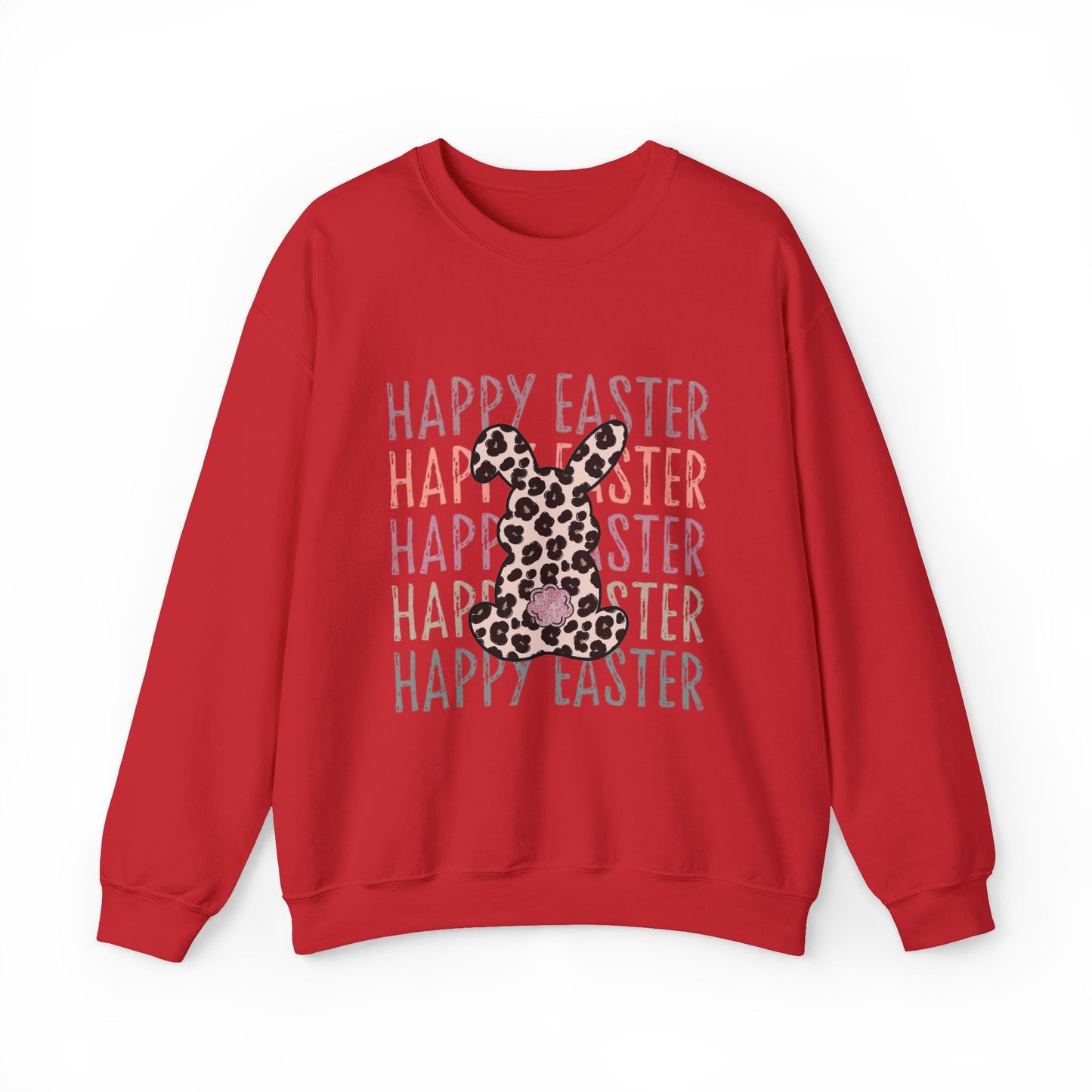 Easter Leopard Bunny Sweatshirt — "Happy Easter" Pastel Graphic Crewneck