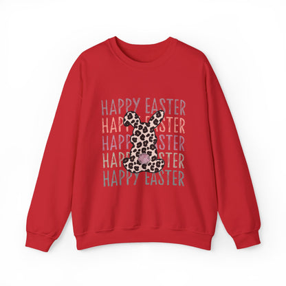 Easter Leopard Bunny Sweatshirt — "Happy Easter" Pastel Graphic Crewneck