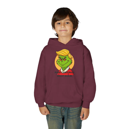 Youth Hoodie — Grinch Face Holiday Sweatshirt with 'Make Christmas Great Again' Text