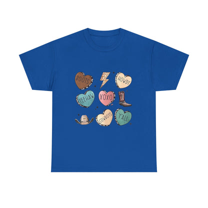 Cowgirl Candy Heart Tee — Cute Western Hearts Graphic T-Shirt (XOXO, Howdy, Y'all)