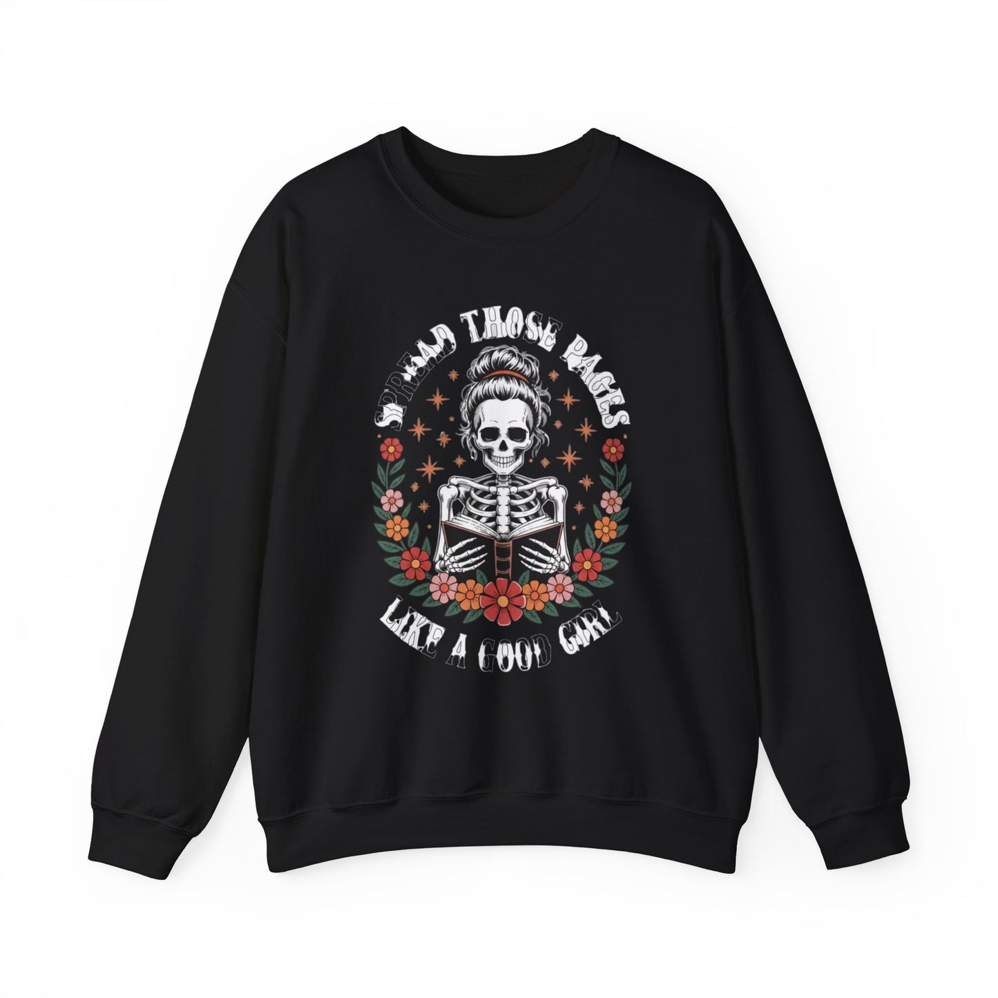 Skeleton Reading Sweatshirt — "And Then There Were None" Floral Gothic Crewneck