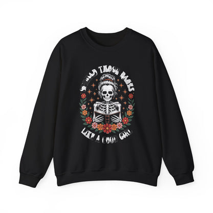Skeleton Reading Sweatshirt — "And Then There Were None" Floral Gothic Crewneck