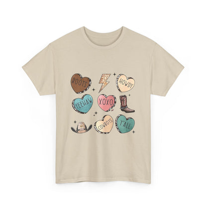 Cowgirl Candy Heart Tee — Cute Western Hearts Graphic T-Shirt (XOXO, Howdy, Y'all)