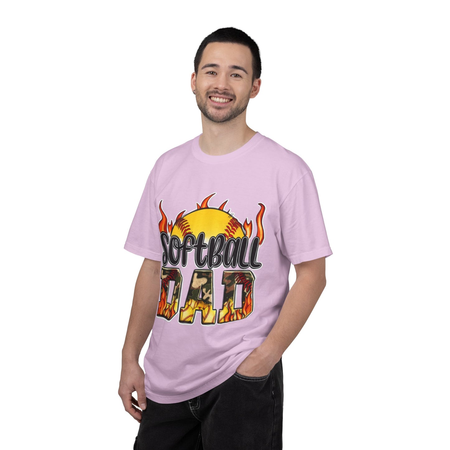 Softball Dad T-Shirt — Flaming Softball Design