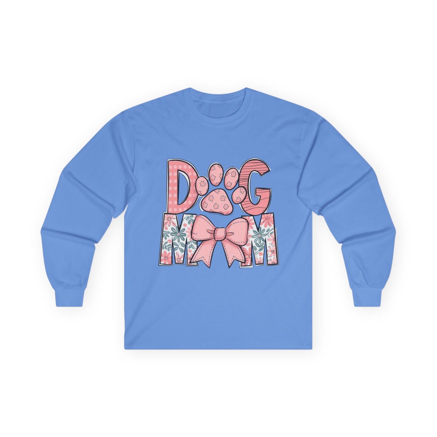 Dog Mom Long Sleeve Tee — Pink Floral Paw Design