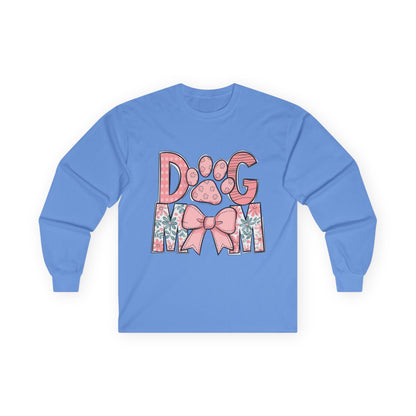 Dog Mom Long Sleeve Tee — Pink Floral Paw Design
