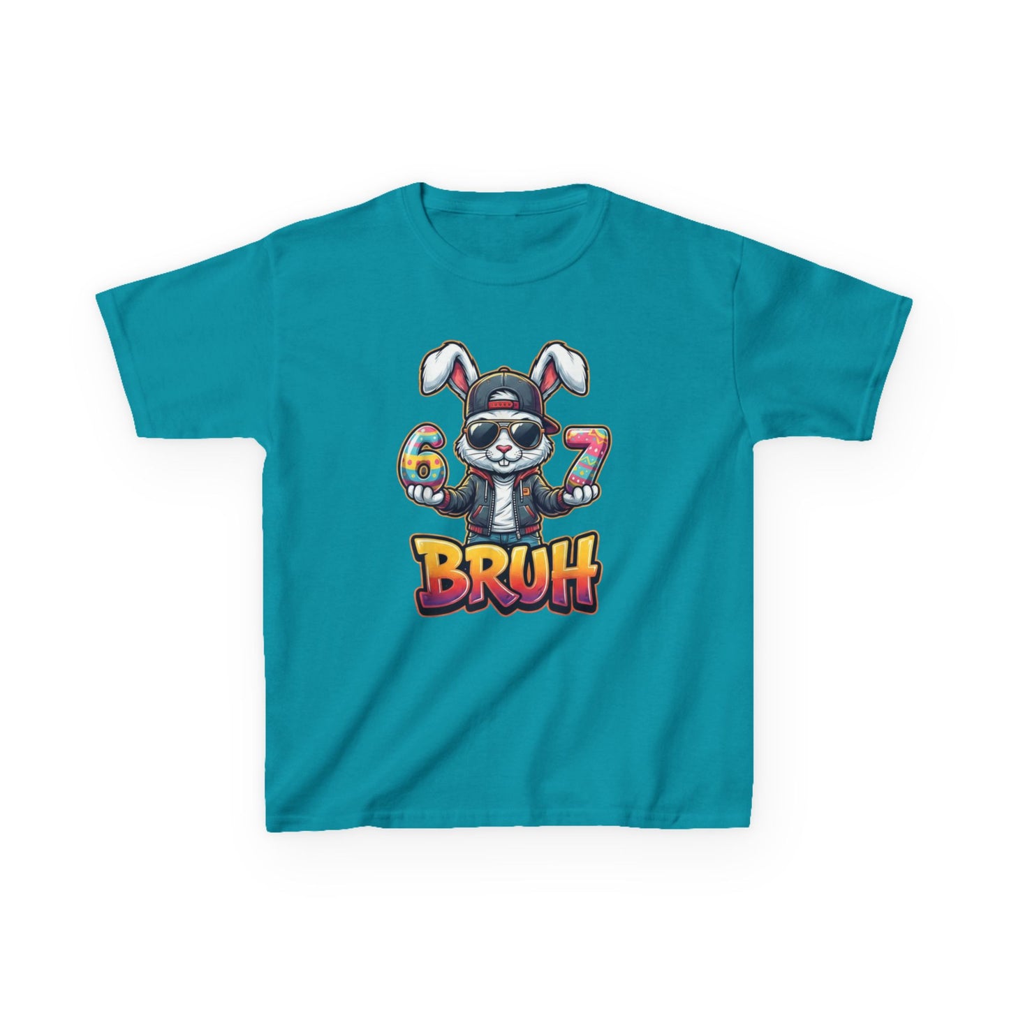 Kids 'Bruh 6 7' Bunny Graphic Tee — Cool Cartoon Bunny Shirt for Kids