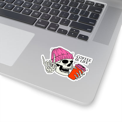 Coffee Is Life Skeleton Kiss-Cut Stickers, Aesthetic Laptop Decor, Gift for Coffee Lovers, Halloween Theme, Trendy Stickers