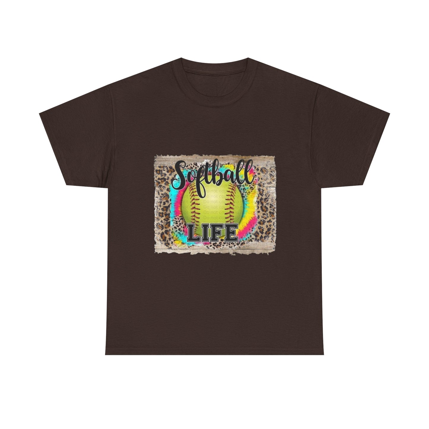 Softball Life Tee — Neon Softball Graphic with Leopard Accent