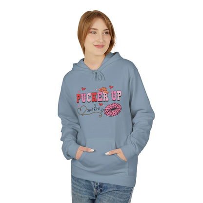 Pucker Up Hoodie — Pink Lip Print Valentine’s Graphic Sweatshirt