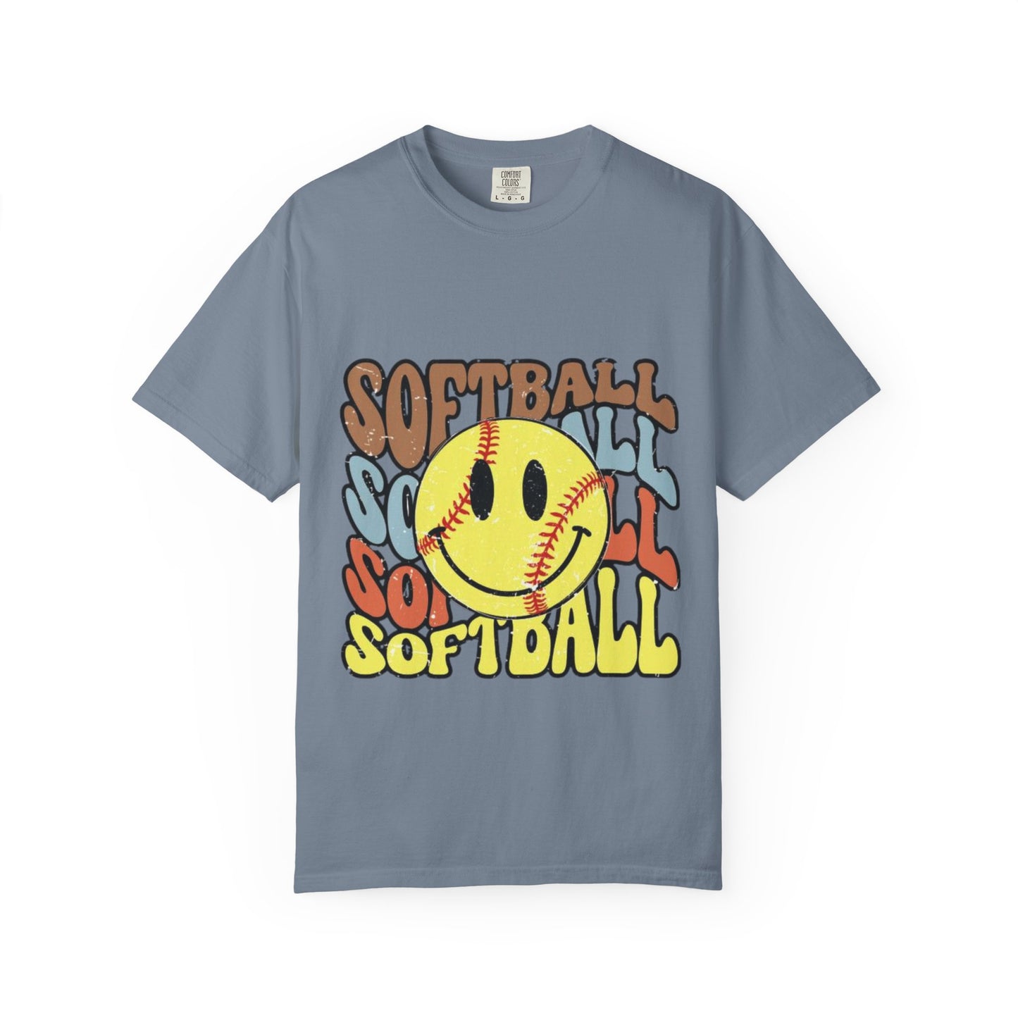 Softball Smile T-Shirt — Retro Smiley Softball Graphic Tee