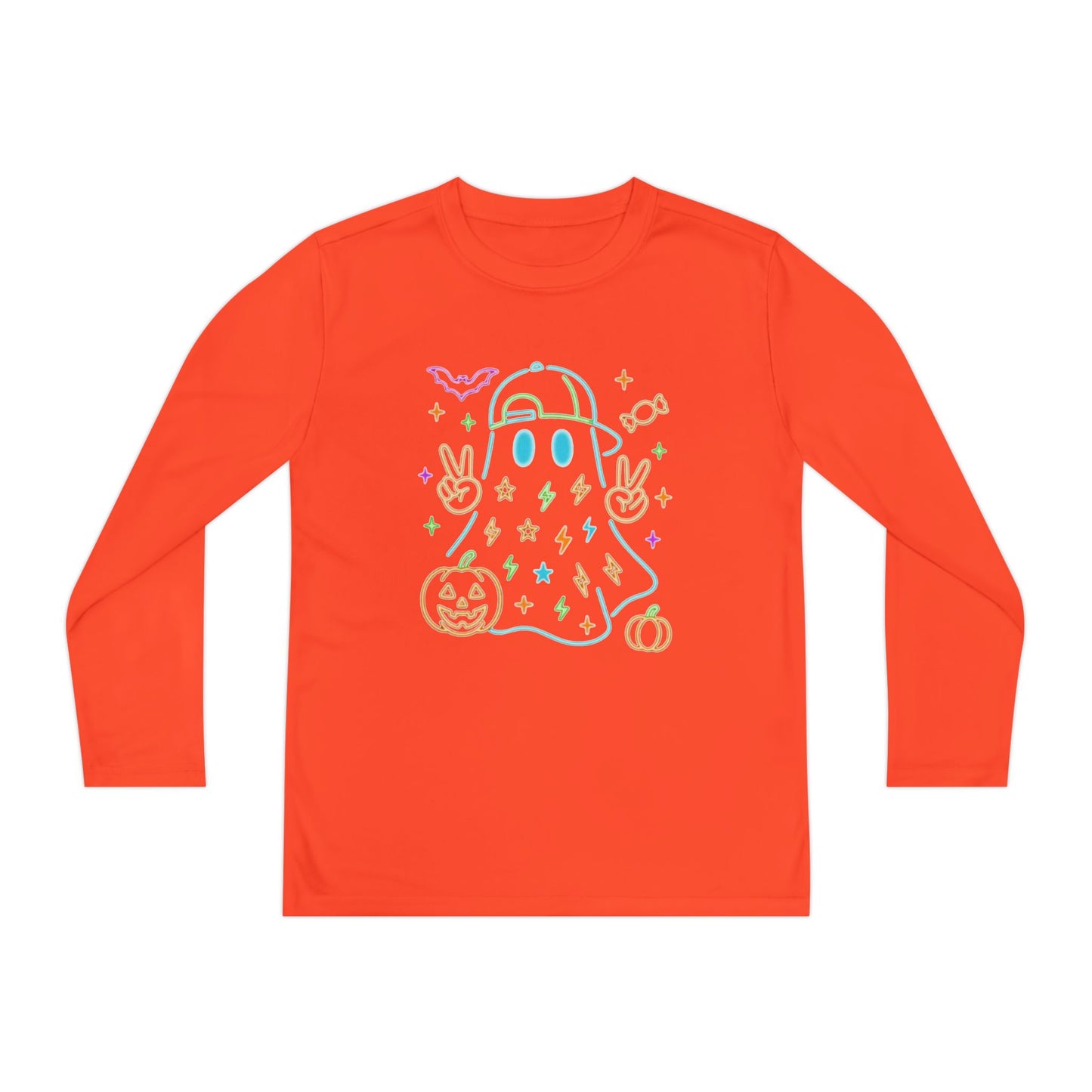 Youth Long Sleeve Ghost Tee, Halloween Shirt, Pumpkin Design, Cute Apparel, Kids' Holiday Wear, Spooky Fun Top