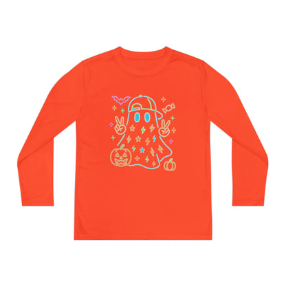 Youth Long Sleeve Ghost Tee, Halloween Shirt, Pumpkin Design, Cute Apparel, Kids' Holiday Wear, Spooky Fun Top