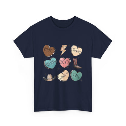 Cowgirl Candy Heart Tee — Cute Western Hearts Graphic T-Shirt (XOXO, Howdy, Y'all)