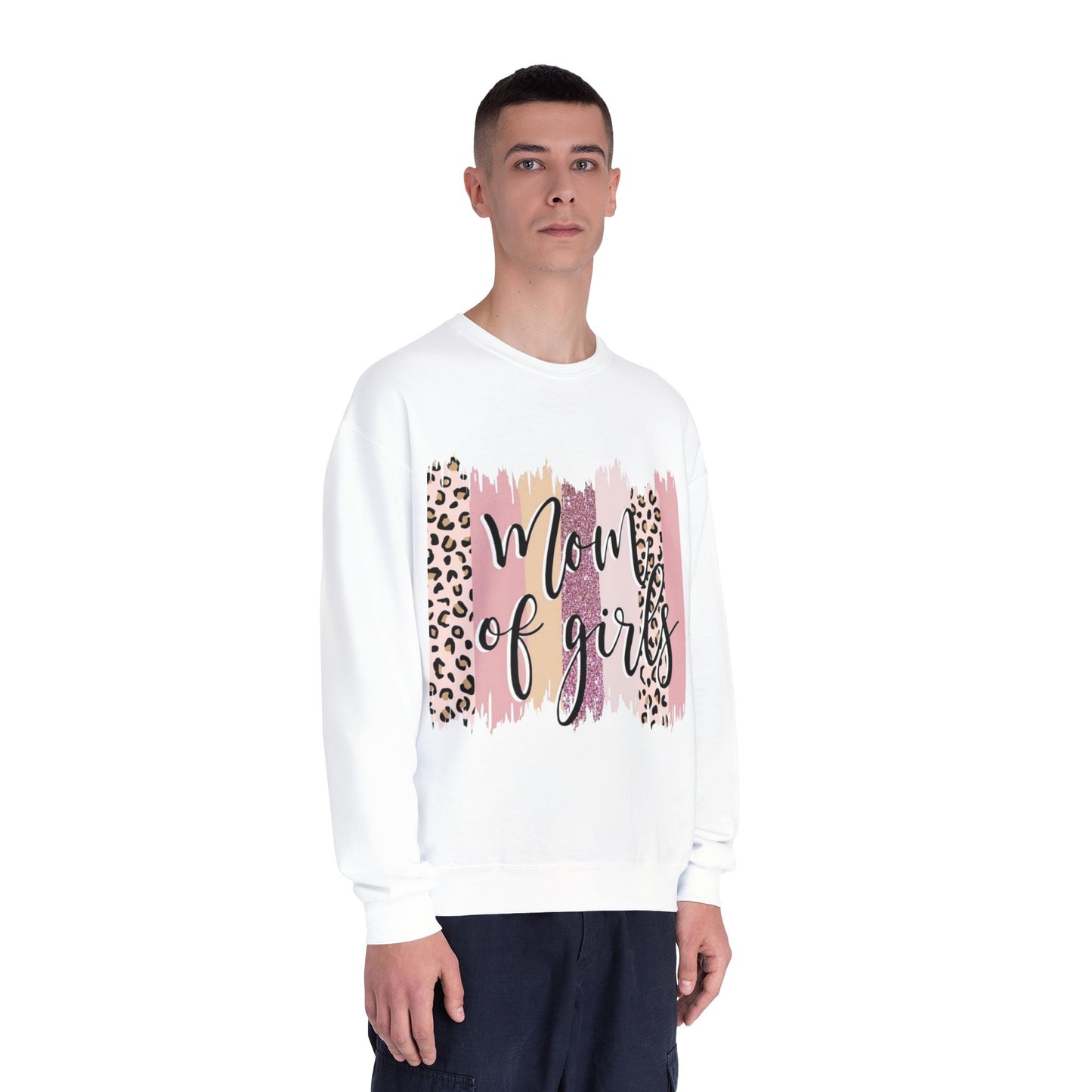 Mom of Girls Leopard Brushstroke Crewneck Sweatshirt
