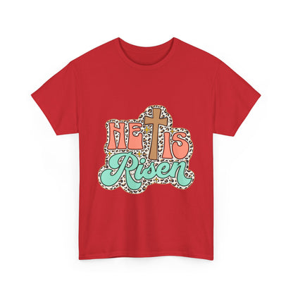 Christian T-Shirt — "He Is Risen" Easter Cross Tee