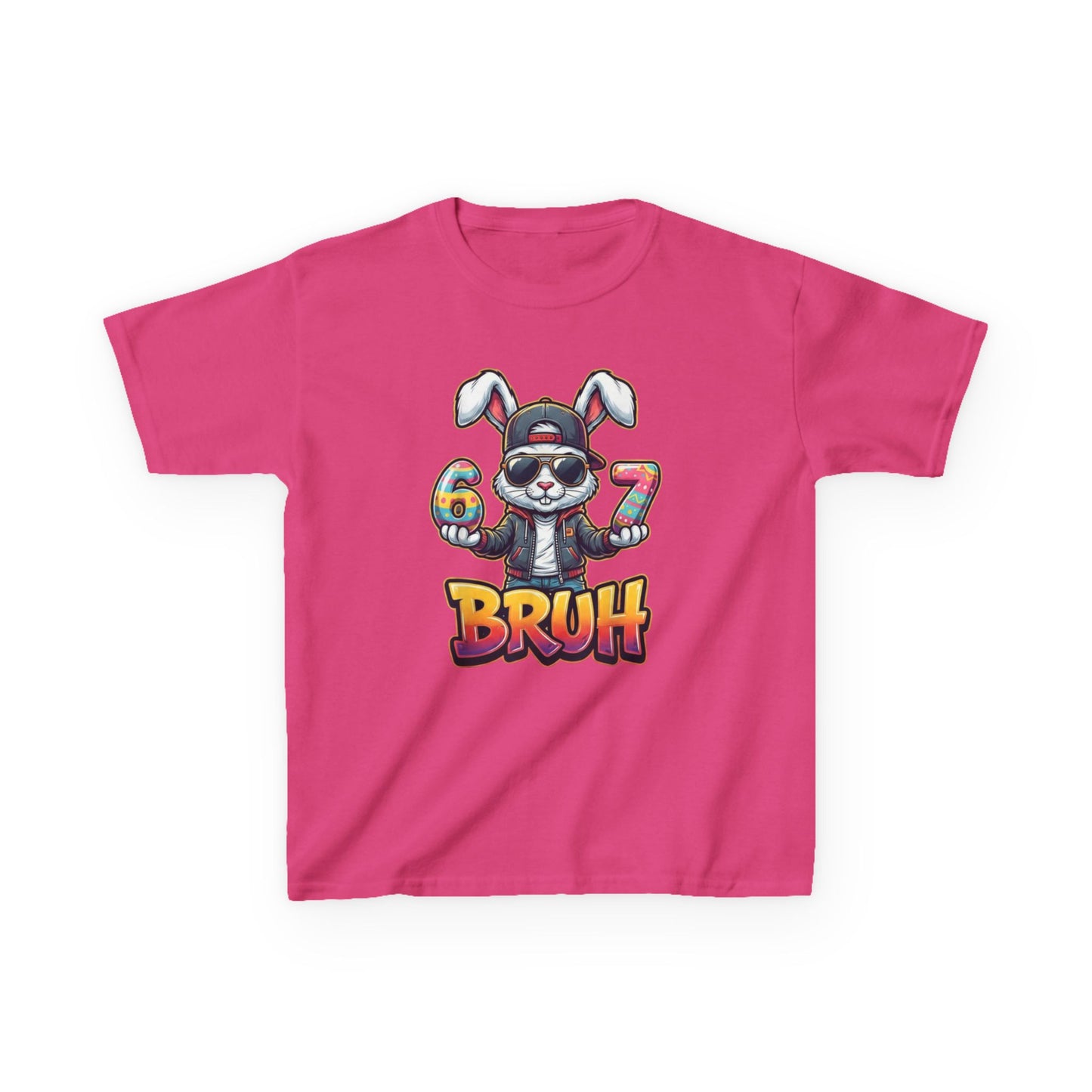 Kids 'Bruh 6 7' Bunny Graphic Tee — Cool Cartoon Bunny Shirt for Kids