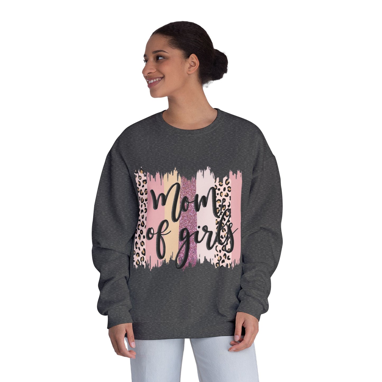 Mom of Girls Leopard Brushstroke Crewneck Sweatshirt