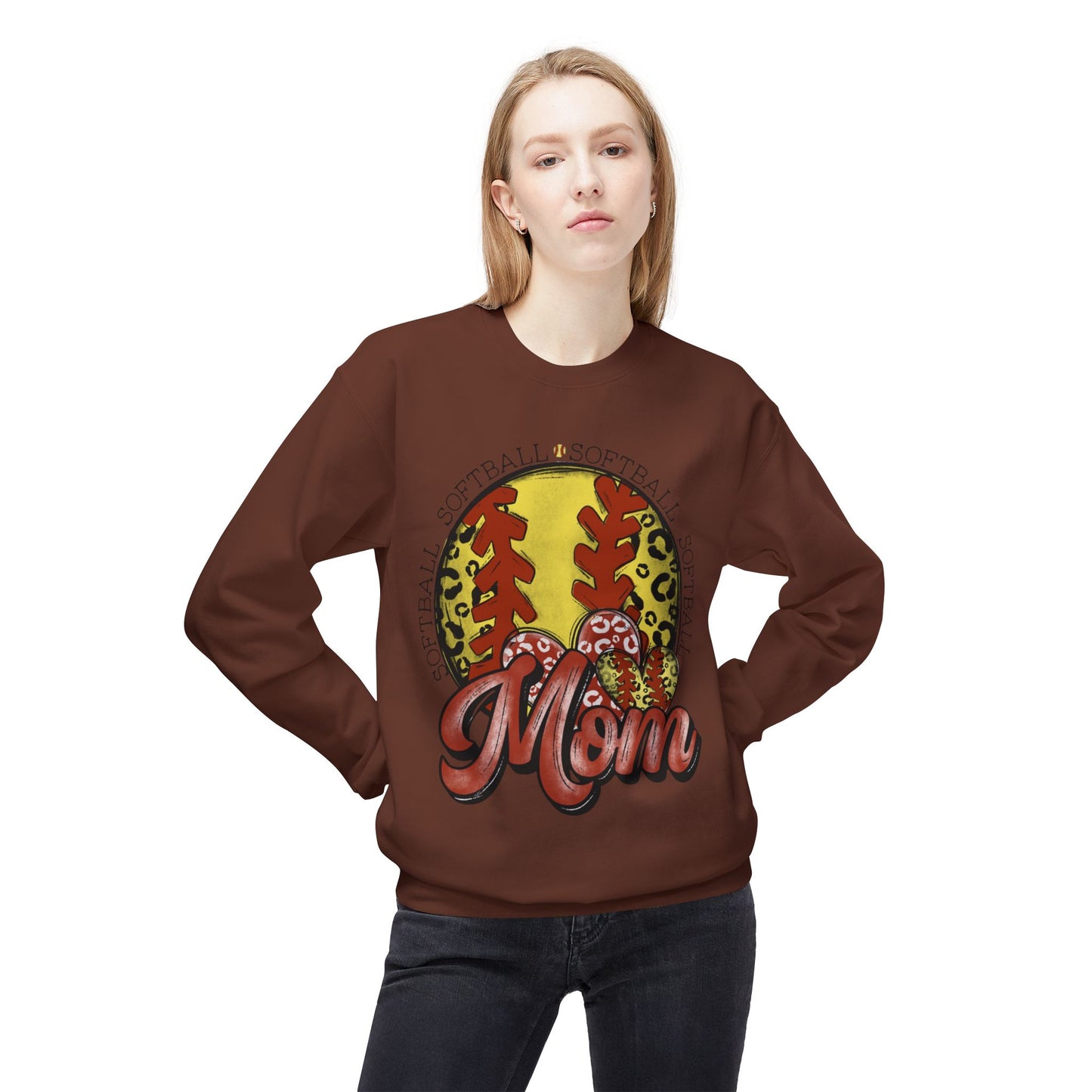 Softball Mom Crewneck Sweatshirt – Leopard Stitch Ball Graphic
